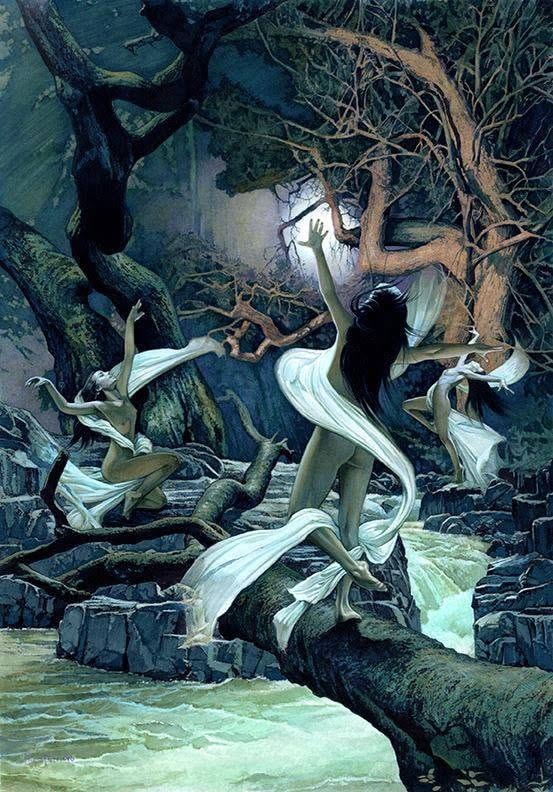 Barefoot Girls Dancing in the Moonlight — fantasy illustration