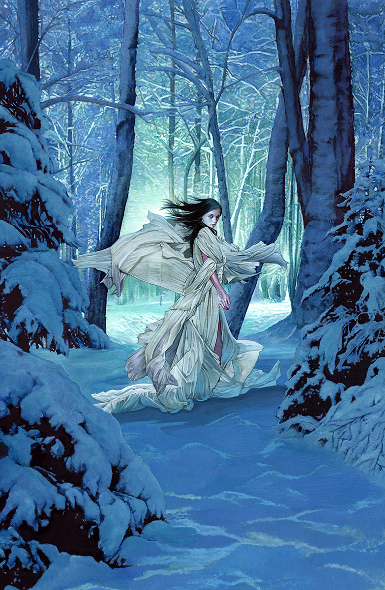 Winter Wraith — fantasy figure in snowy forest