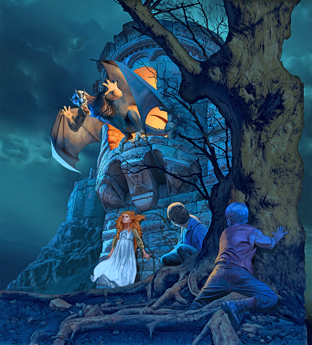 Jorei — dragon and children at castle ruins